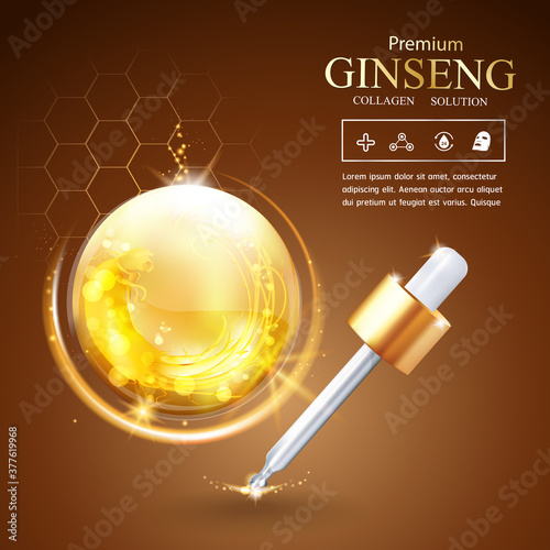 Serum ginseng or collagen for skin care cosmetics