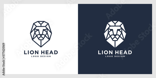 lion head mono line logo vector