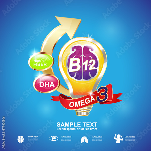 Omega 3 Vitamin and Nutrients for Kids Vector Concept