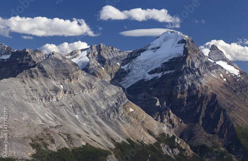 Glacier at North Peak of Mount Victoria and Snowy Canadian Rockies Landscape, Lake Louise Area, Banff National Park