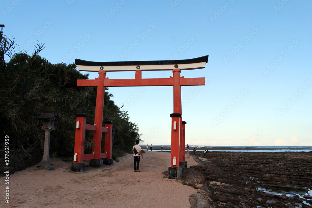 Entrance torii gate of Aoshima Shrine in the island. Located in Miyazak Entrance torii gate of Aoshima Shrine in the island. Located in Miyazak