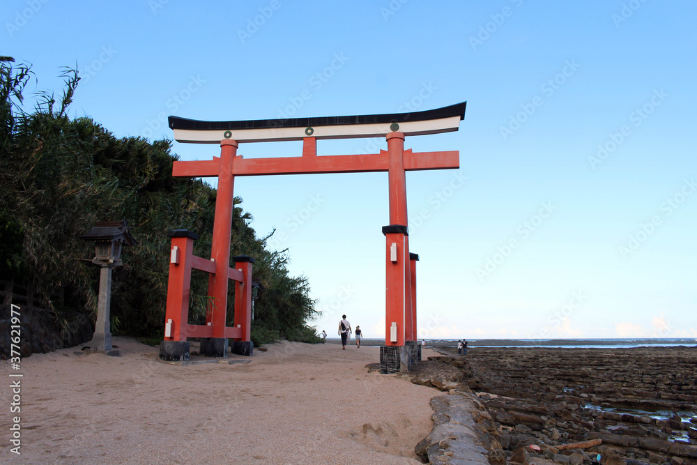 Entrance torii gate of Aoshima Shrine in the island. Located in Miyazak Entrance torii gate of Aoshima Shrine in the island. Located in Miyazak