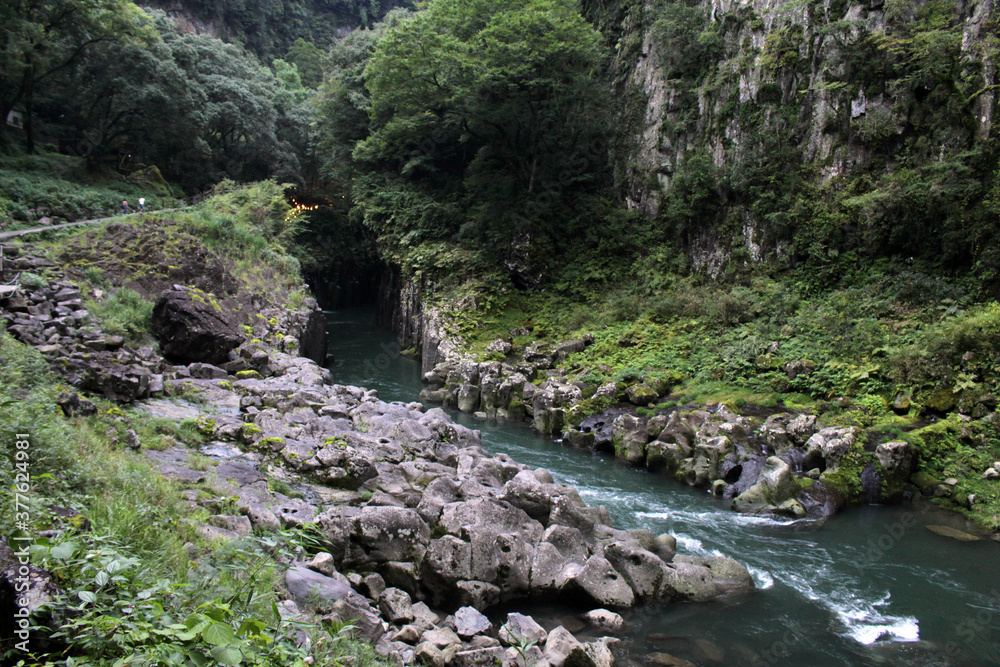 Turquoise river around Takachiho Gorge in Miyazaki. Turquoise river around Takachiho Gorge in Miyazaki.