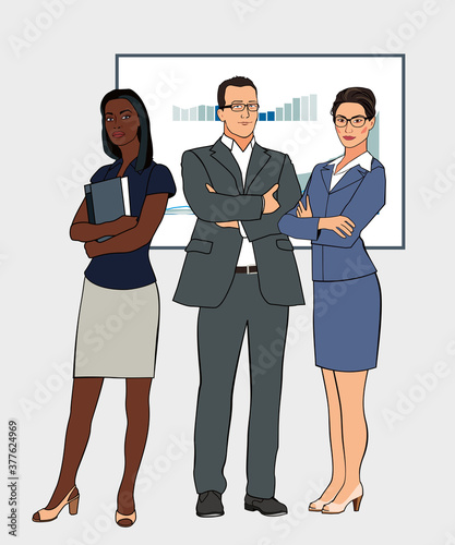 A group of office workers. Full-length pop art figurines. Team of professionals