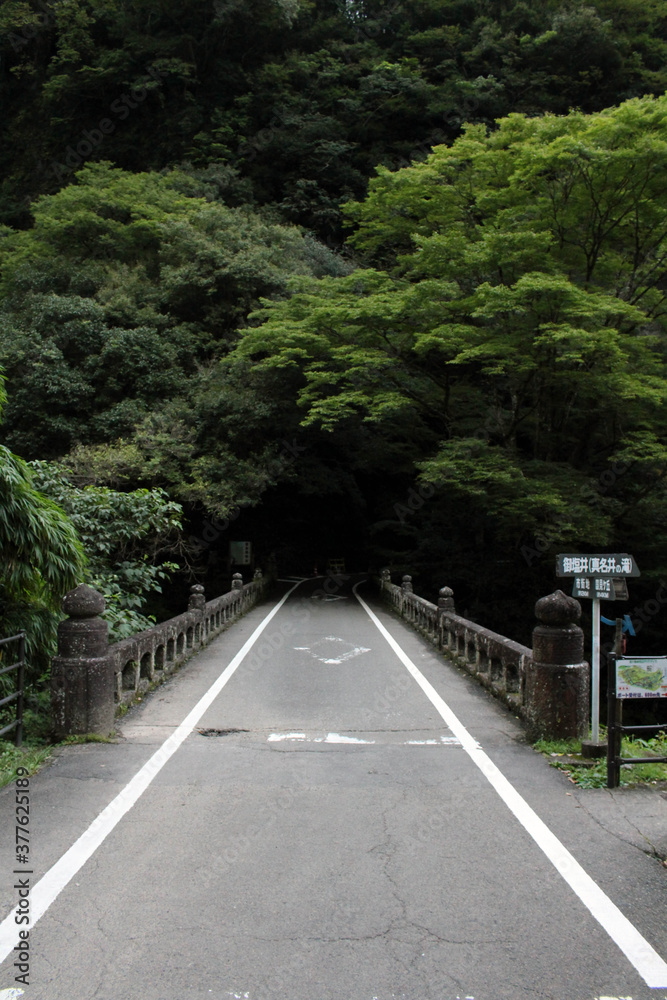 Empty road and bridge around Takachiho Gorge