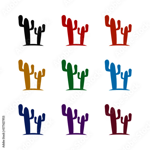 Simple cactus icon, color set