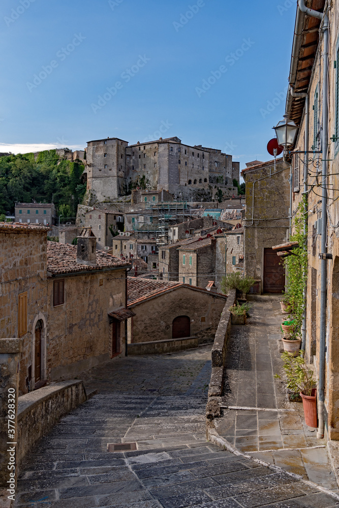 Old town of Sorano at the Tuscany Region in Italy 