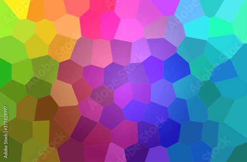 Abstract illustration of green, purple, yellow and blue bright big hexagon background.