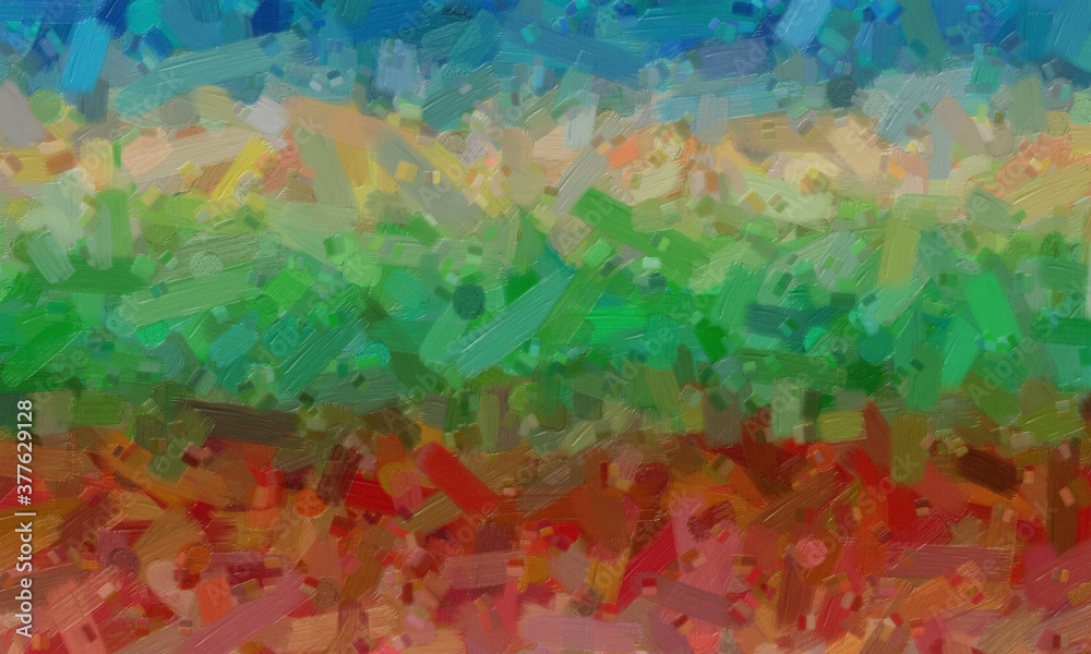 Red, green, blue and brown oil paint with big brush background, digitally created.