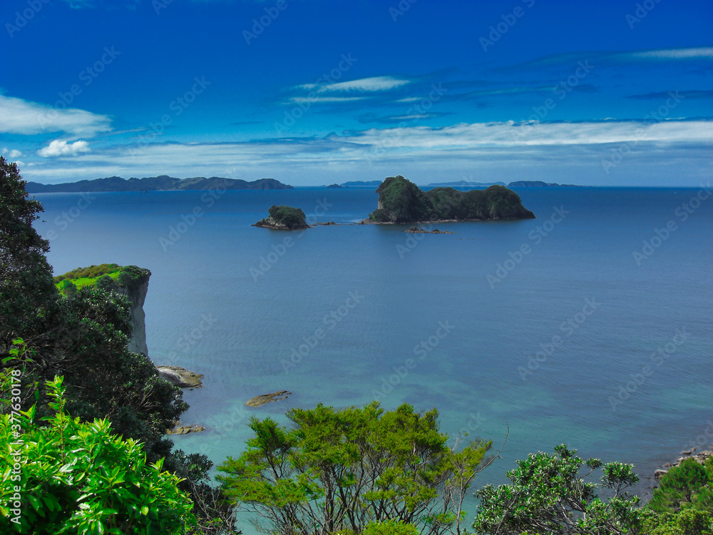 View of the coastline, Coromandel Peninsula, North Island, New Zealand.