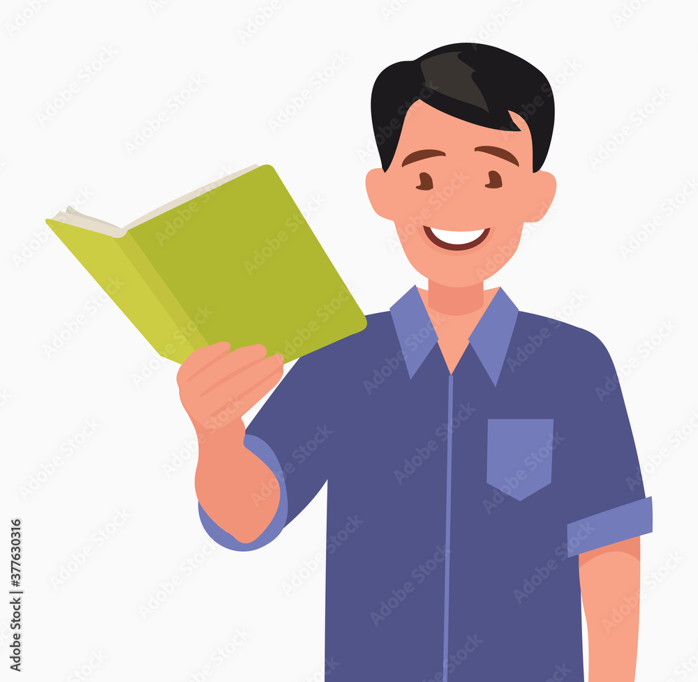 Man is holding a book in his hand. Man is holding a book in his hand.