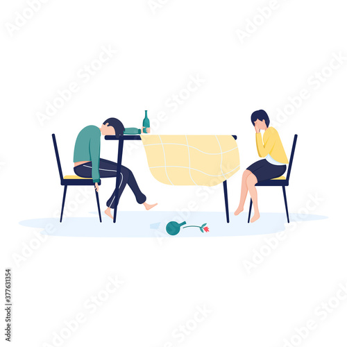 Flat vector illustration, concept of online education, studying and e-learning, female student study, banner in trendy style.