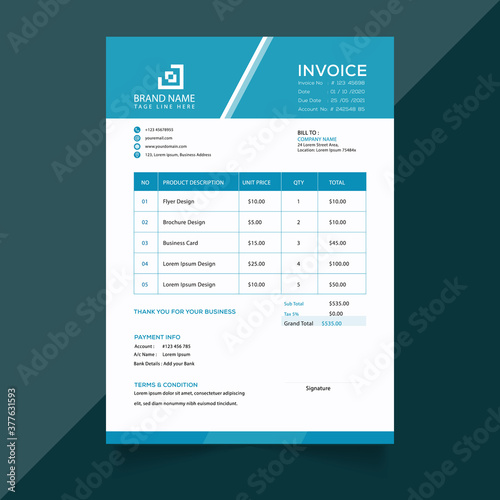 Minimal business invoice template, professional and clean invoice format free vector invoice