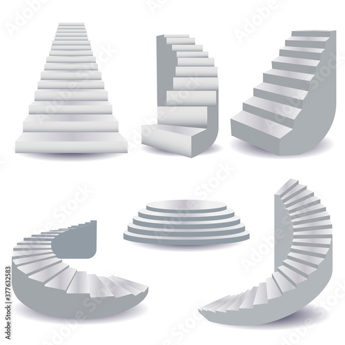 White stairs collection. staircase isolated 3d, stairway for interior