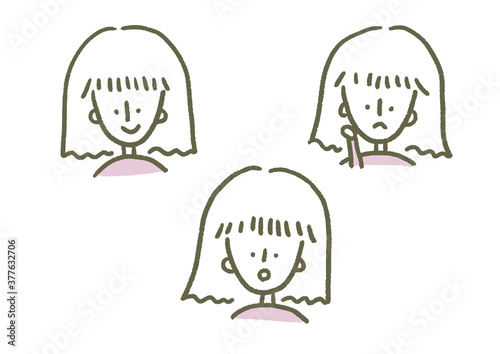 若い女性(主婦)の表情セット　笑顔　困る　驚く