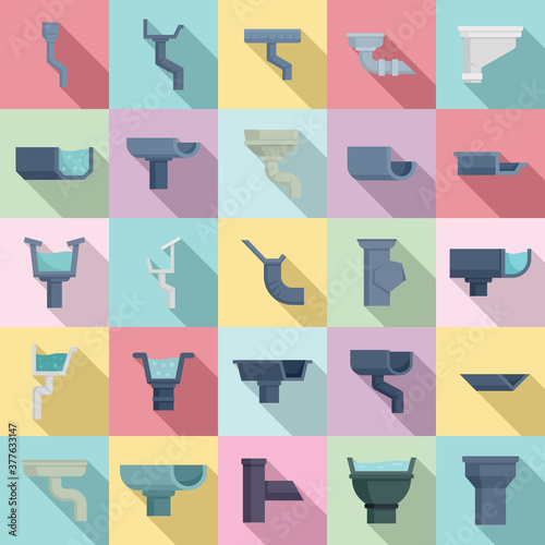 Gutter icons set. Flat set of gutter vector icons for web design