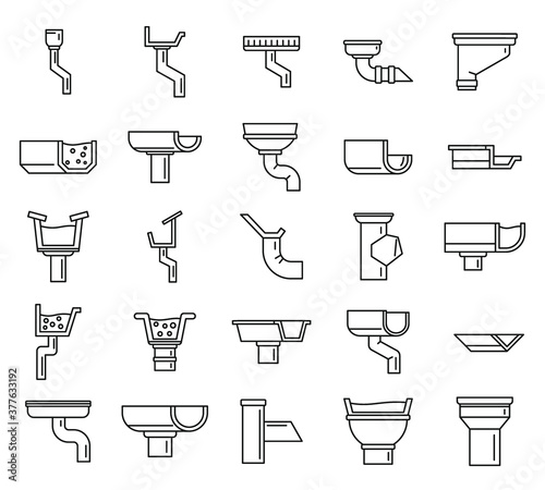 Gutter drain icons set. Outline set of gutter drain vector icons for web design isolated on white background