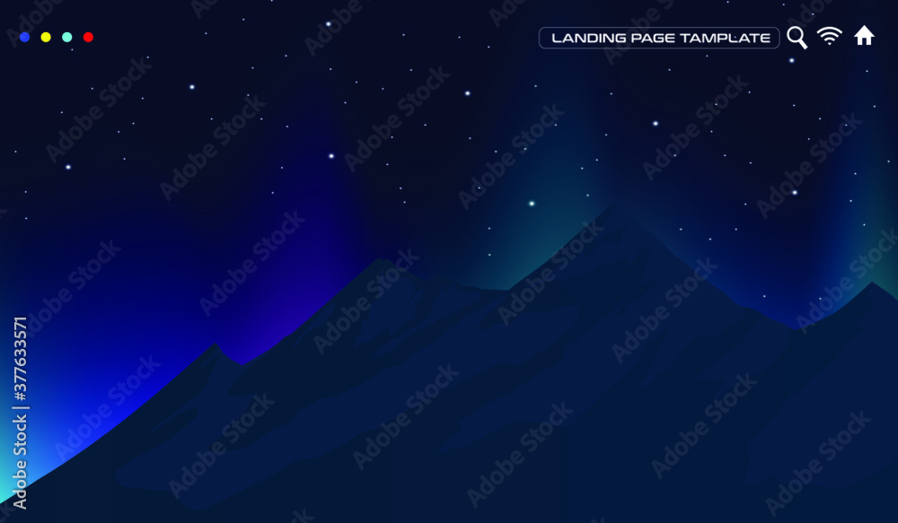 Beautiful Aurora Vector Illustration Design on Mountain for Website Poster Banner Background