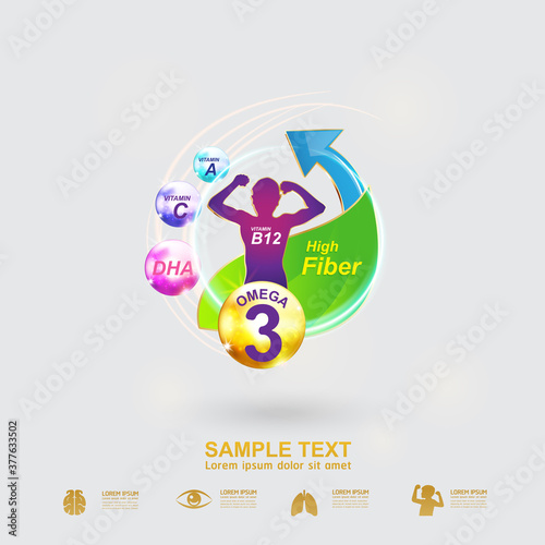 Omega Vitamin and Nutrients Logo Product for Kids Vector 