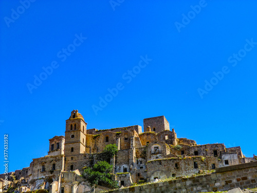 Craco, Matera, Basilicata, Italy, view of the ghost town abandoned in 1963 due to natural disasters and now it represents a tourist attraction and a filming location