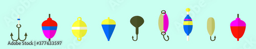 set of fishing lure, hook and fishing float cartoon icon design template with various models. vector illustration