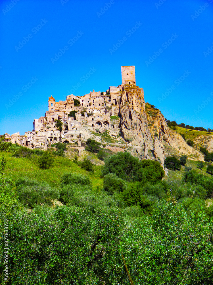 Craco, Matera, Basilicata, Italy, view of the ghost town abandoned in 1963 due to natural disasters and now it represents a tourist attraction and a filming location