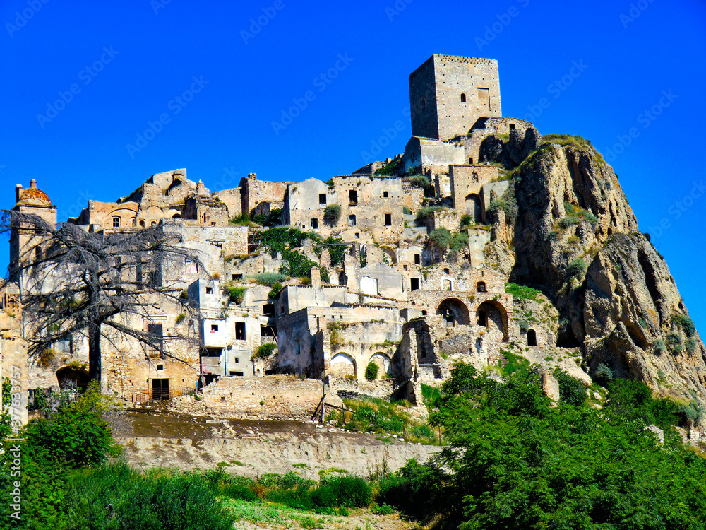 Craco, Matera, Basilicata, Italy, view of the ghost town abandoned in 1963 due to natural disasters and now it represents a tourist attraction and a filming location