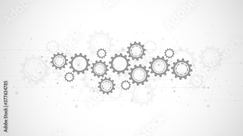 Cogs and gear wheel mechanisms. Hi-tech digital technology and engineering. Abstract technical background.