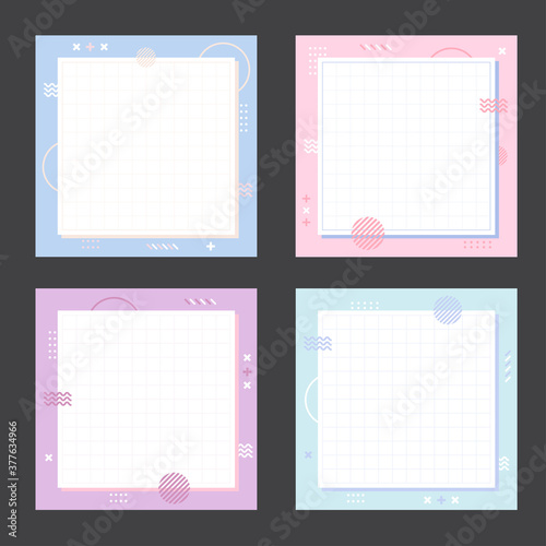 Pastel Memphis style template collection. Set of abstract creative concept background for advertising or banner with copy space for text. Modern cute flat graphic design illustration.