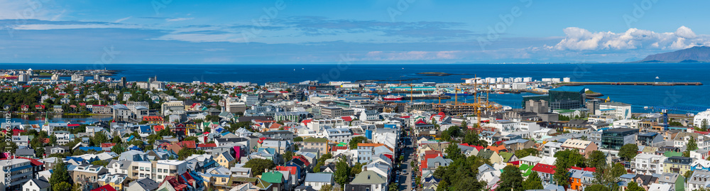 High angle view of the Reykjavik city center in Iceland