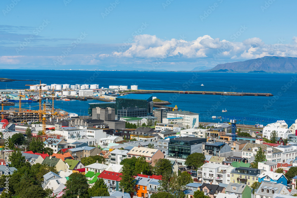 Naklejka premium High angle view of the Reykjavik city center in Iceland