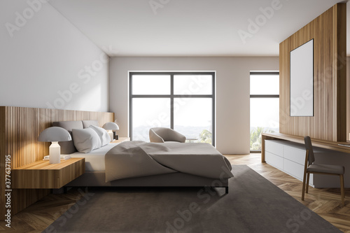 White and wooden bedroom, side view © ImageFlow