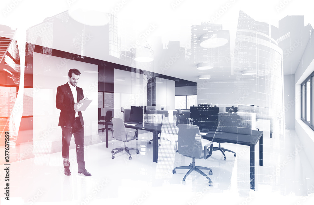 Fototapeta premium Businessman with clipboard in office