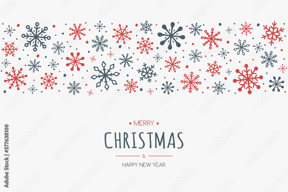 Fototapeta premium Christmas background with hand drawn snowflakes and greeting. Xmas decoration. Vector