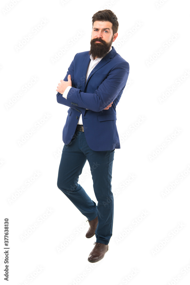 Business life. Businessman keep arms crossed. Confident businessman isolated on white. Elegant businessman in formalwear. Professional businessman with beard and stylish hair. Career and ambitions Business life. Businessman keep arms crossed. Confident businessman isolated on white. Elegant businessman in formalwear. Professional businessman with beard and stylish hair. Career and ambitions