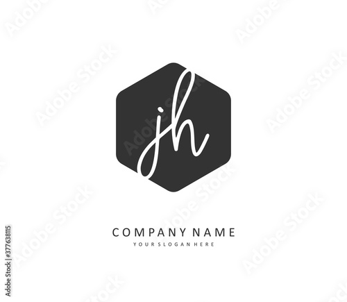 J H JH Initial letter handwriting and signature logo. A concept handwriting initial logo with template element.