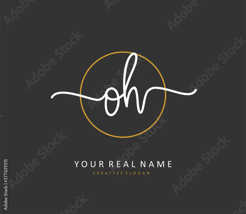 O H OH Initial letter handwriting and signature logo. A concept handwriting initial logo with template element.