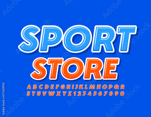 Vector modern banner Sport Store. Orange bright Font. Creative Alphabet Letters and Numbers set