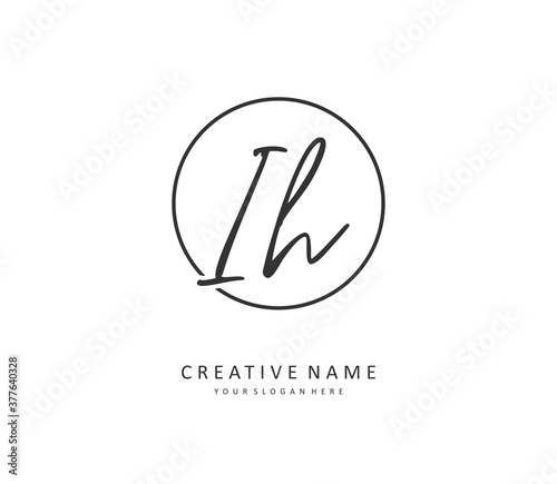 I H IH Initial letter handwriting and signature logo. A concept handwriting initial logo with template element.