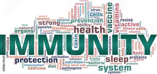 Immunity vector illustration word cloud isolated on a white background.