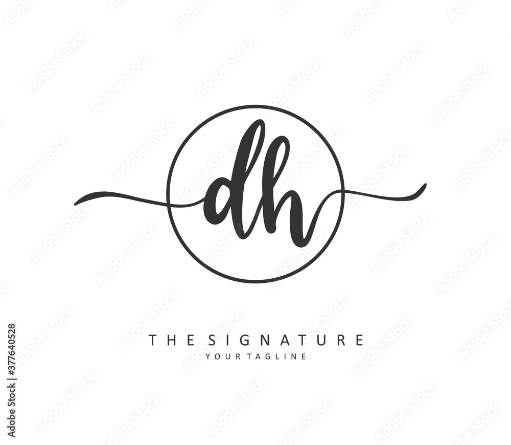 D H DH Initial letter handwriting and signature logo. A concept handwriting initial logo with template element.