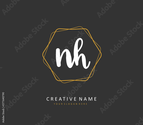 N H NH Initial letter handwriting and signature logo. A concept handwriting initial logo with template element.