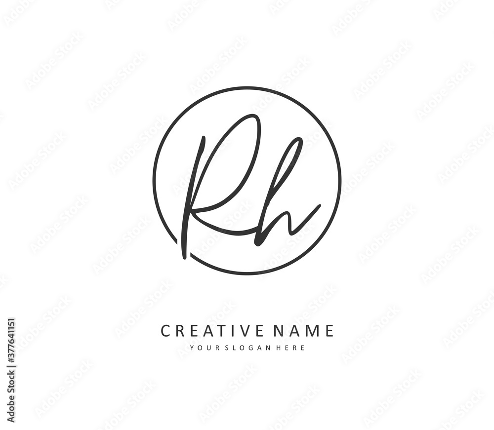 R H RH Initial letter handwriting and signature logo. A concept handwriting initial logo with template element.