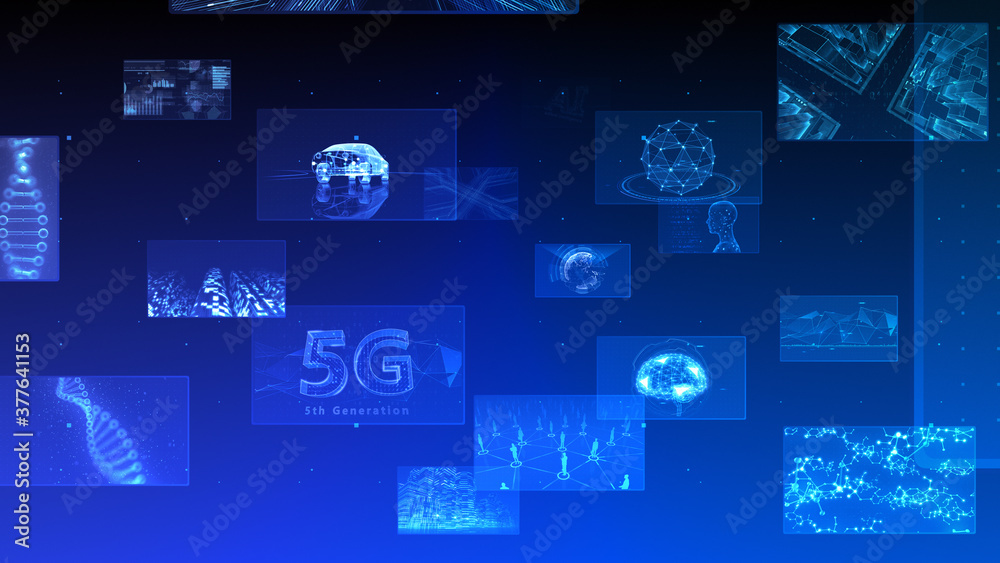 Digital Network Technology AI 5G data communication concepts 3D illustration Background