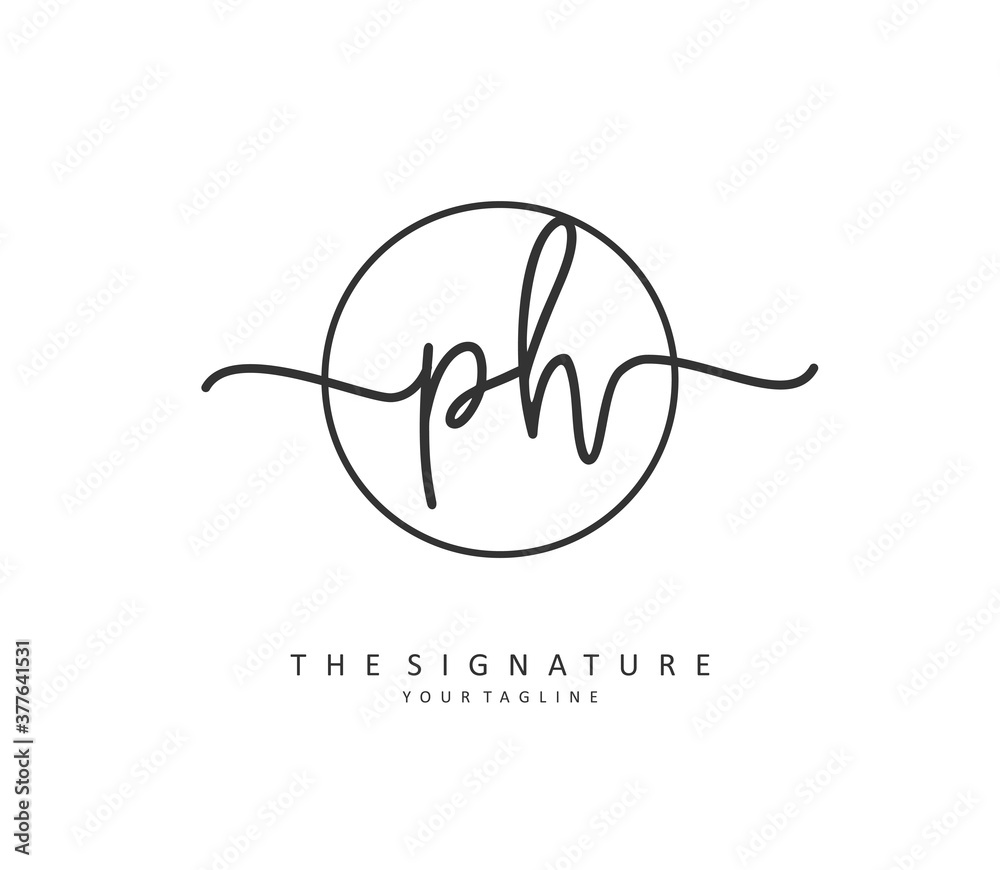 P H PH Initial letter handwriting and signature logo. A concept handwriting initial logo with template element.