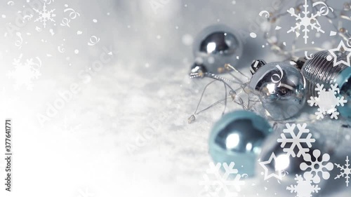 Snowflakes, Flashing lights and Christmas decoration on white with copy space in luxury style for the celebration on Christmas Day or New Year concept background  