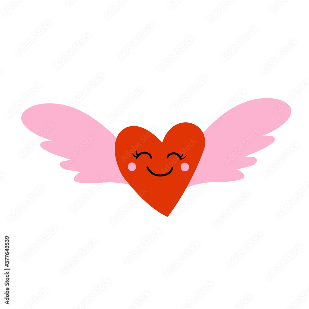 Sweet heart with wings. Holiday greeting card for Valentine's day.Vector illustration. For greeting cards, posters, prints for clothes.