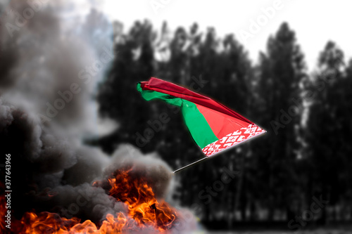 Belarus flag in fire