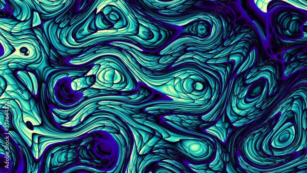 Moving random wavy texture. Psychedelic wavy animated abstract curved shapes. Looping footage.
