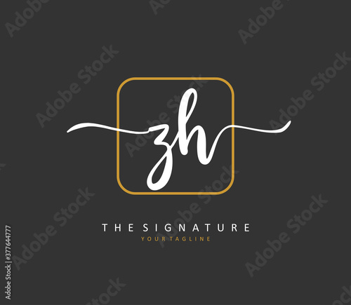Z H ZH Initial letter handwriting and signature logo. A concept handwriting initial logo with template element. © FAAZT_Creative